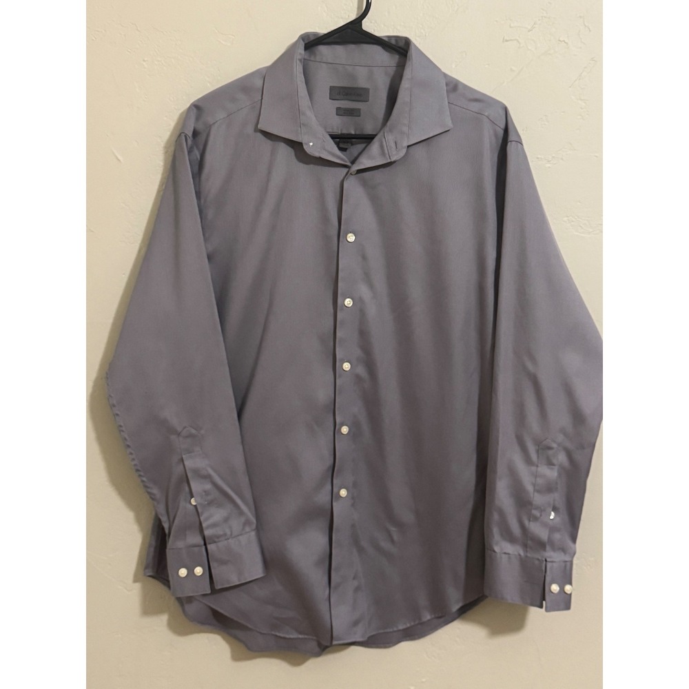 ck Calvin Klein Shirt 17 32-33 Gray Slim Fit Non Iron 80s Two Ply Dress Shirt